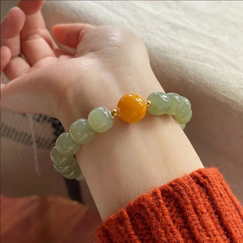 BYTHERE Hetian Jade Bracelets Pale Greenish White Jade Unisex-1