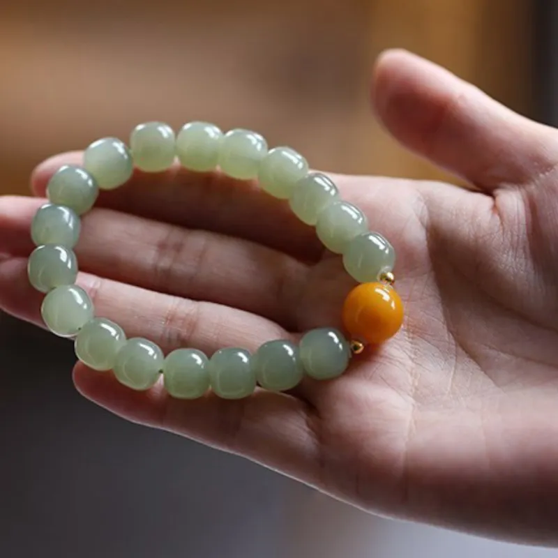 BYTHERE Hetian Jade Bracelets Pale Greenish White Jade Unisex-5