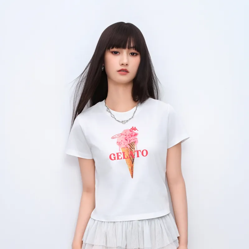 Kappa Casual Cartoon Sweet Style Print Short Sleeved Comfortable Versatile Loose Fit T Shirt Women's-1