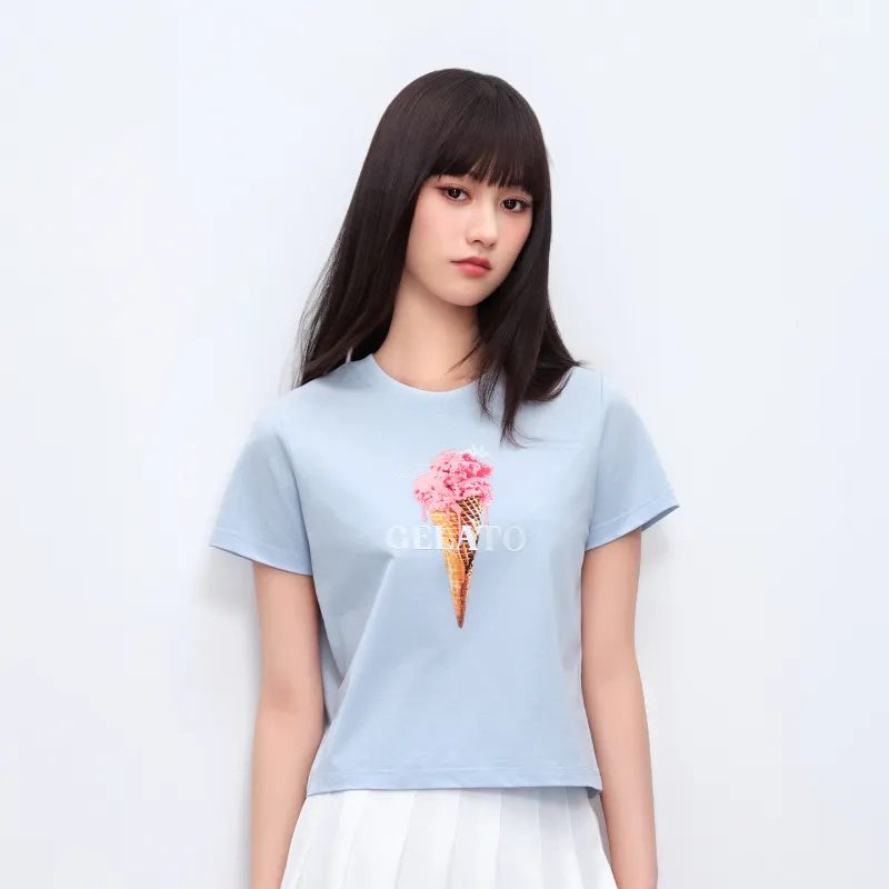 Kappa Casual Cartoon Sweet Style Print Short Sleeved Comfortable Versatile Loose Fit T Shirt Women's-7