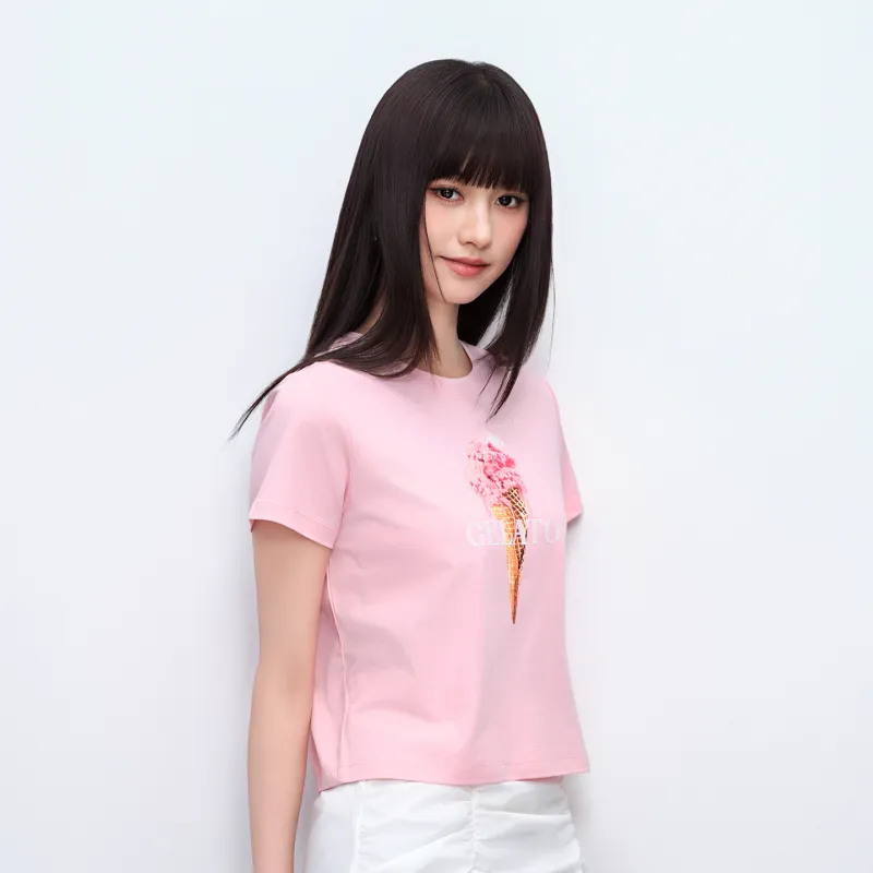 Kappa Casual Cartoon Sweet Style Print Short Sleeved Comfortable Versatile Loose Fit T Shirt Women's-15