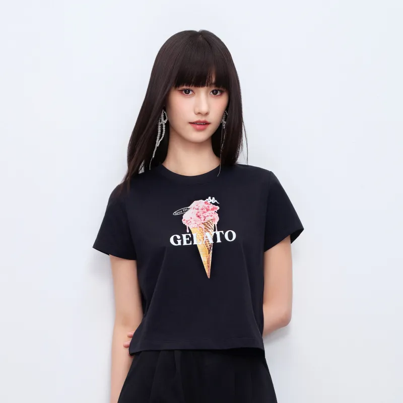 Kappa Casual Cartoon Sweet Style Print Short Sleeved Comfortable Versatile Loose Fit T Shirt Women's-19