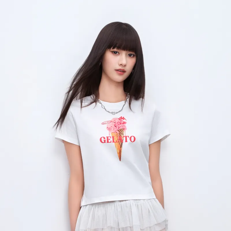 Kappa Casual Cartoon Sweet Style Print Short Sleeved Comfortable Versatile Loose Fit T Shirt Women's-3