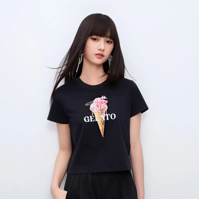 Kappa Casual Cartoon Sweet Style Print Short Sleeved Comfortable Versatile Loose Fit T Shirt Women's-21