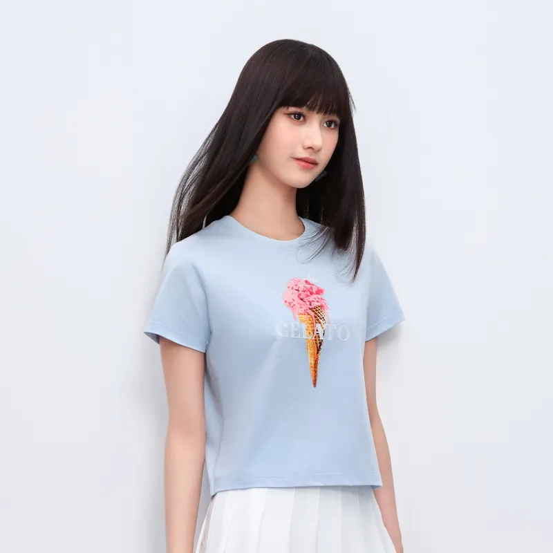 Kappa Casual Cartoon Sweet Style Print Short Sleeved Comfortable Versatile Loose Fit T Shirt Women's-9