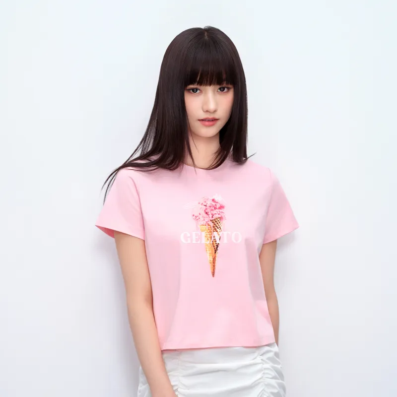 Kappa Casual Cartoon Sweet Style Print Short Sleeved Comfortable Versatile Loose Fit T Shirt Women's-13