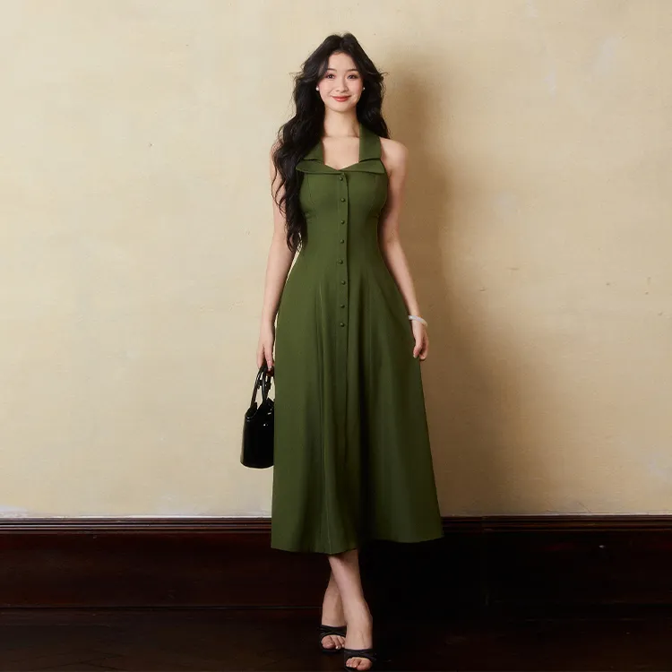 BELOVED STARRY Sleeveless Dress Women's Dark Green-2