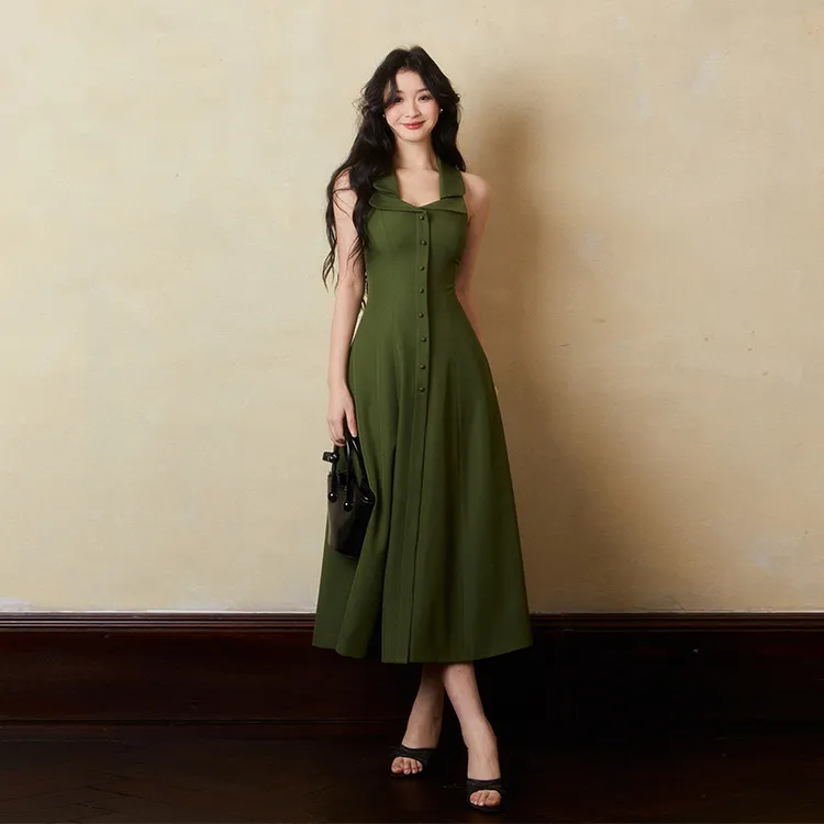 BELOVED STARRY Sleeveless Dress Women's Dark Green-3