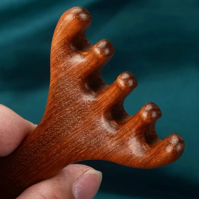 ZHENZI Head Massage Sandalwood Penta Tooth Scalp Five Claws Comb Scratching Head Gua Sha Meridian Comb Multifunction-5