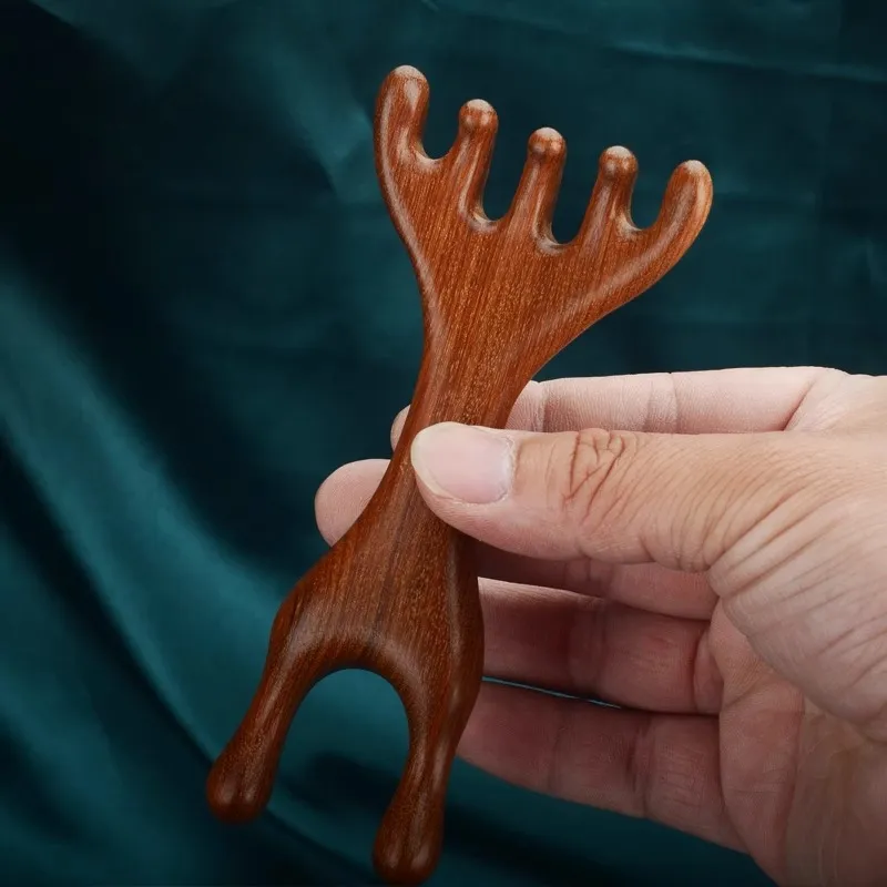ZHENZI Head Massage Sandalwood Penta Tooth Scalp Five Claws Comb Scratching Head Gua Sha Meridian Comb Multifunction-3