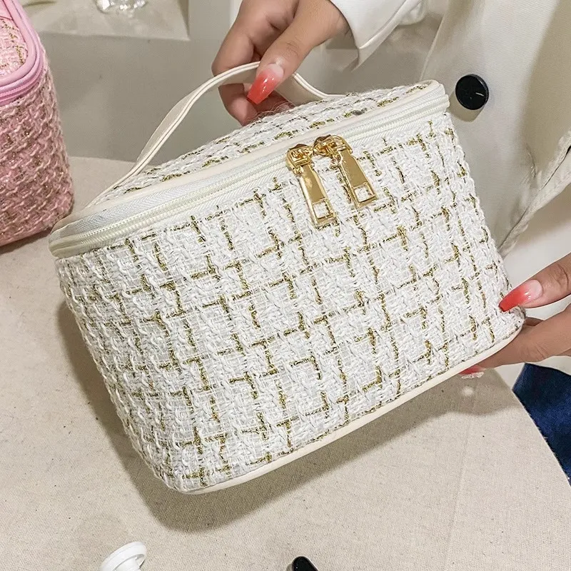 ZHENZI Chanel Inspired Large Capacity Plaid Portable Bag Makeup Bags-1