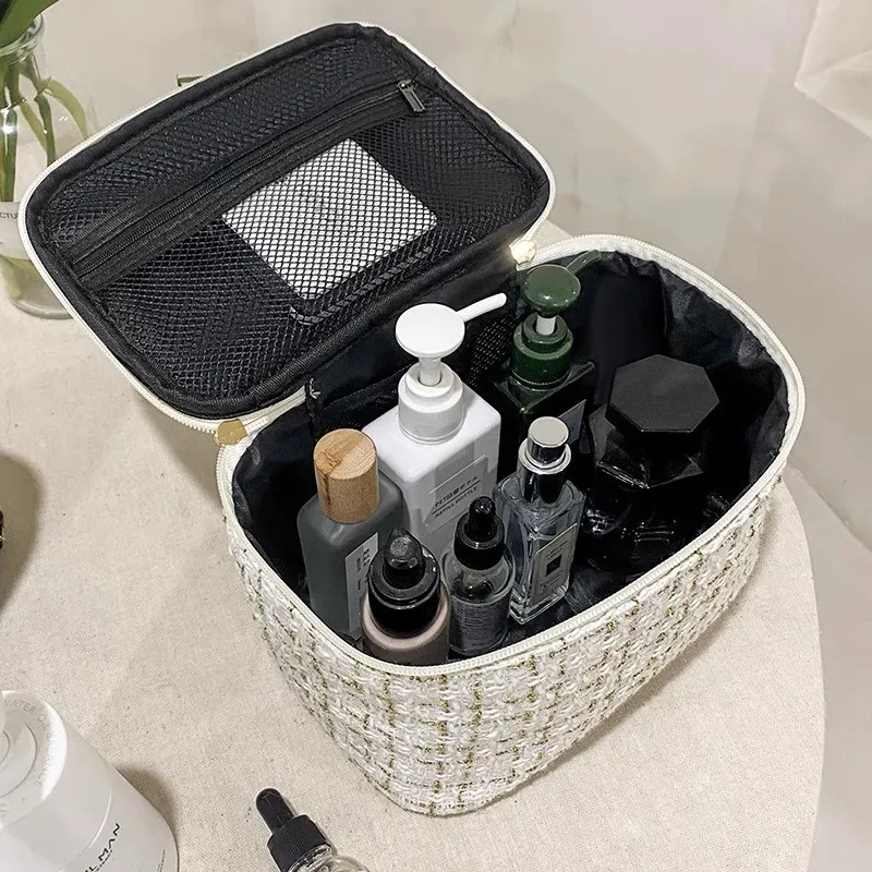 ZHENZI Chanel Inspired Large Capacity Plaid Portable Bag Makeup Bags-3