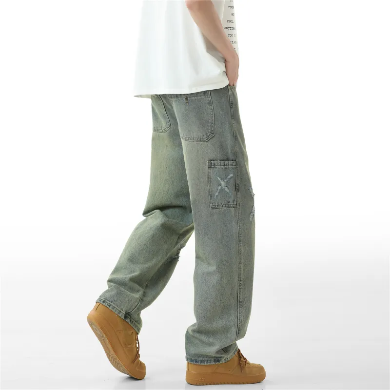 FAWENXIANGZI Jeans Men Vintage Blue-1