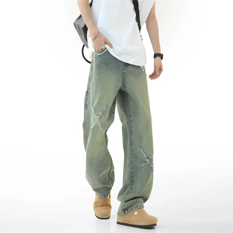 FAWENXIANGZI Jeans Men Vintage Blue-4