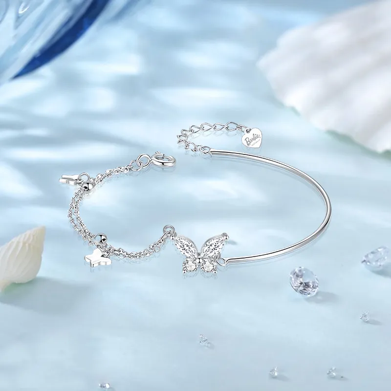 Barbie S925 Silver Double Layer Layering Bracelet Women's-3