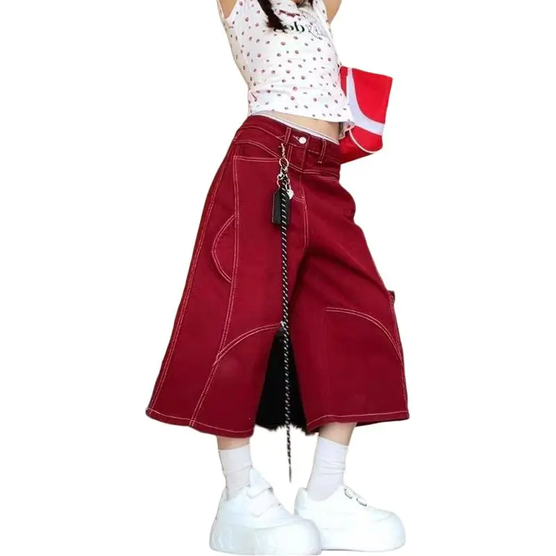 MORii Denim Shorts Unisex Red-2