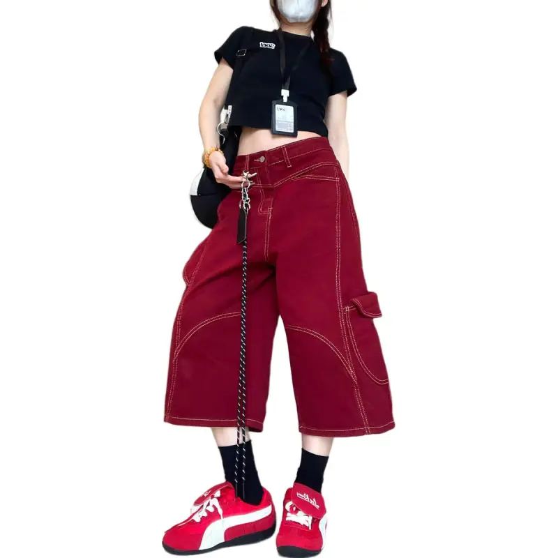 MORii Denim Shorts Unisex Red-1