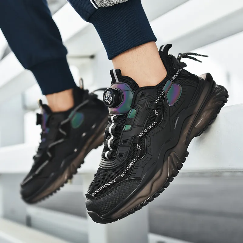 Colorful Creations Slip Resistant, Abrasion Resistant, Breathable Low Top Chunky Sneakers Men's Black-4