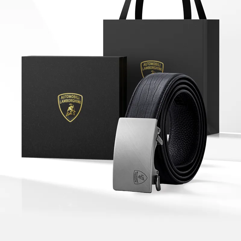 Automobili Lamborghini Cow Leather Belts Men's 3.4cm-6