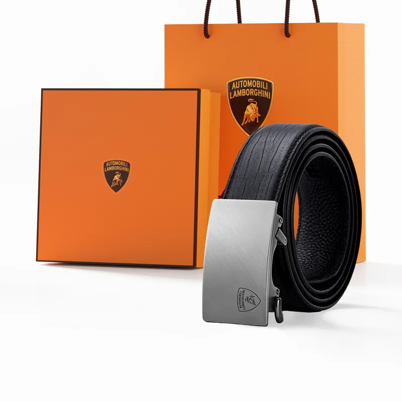 Automobili Lamborghini Cow Leather Belts Men's 3.4cm-5