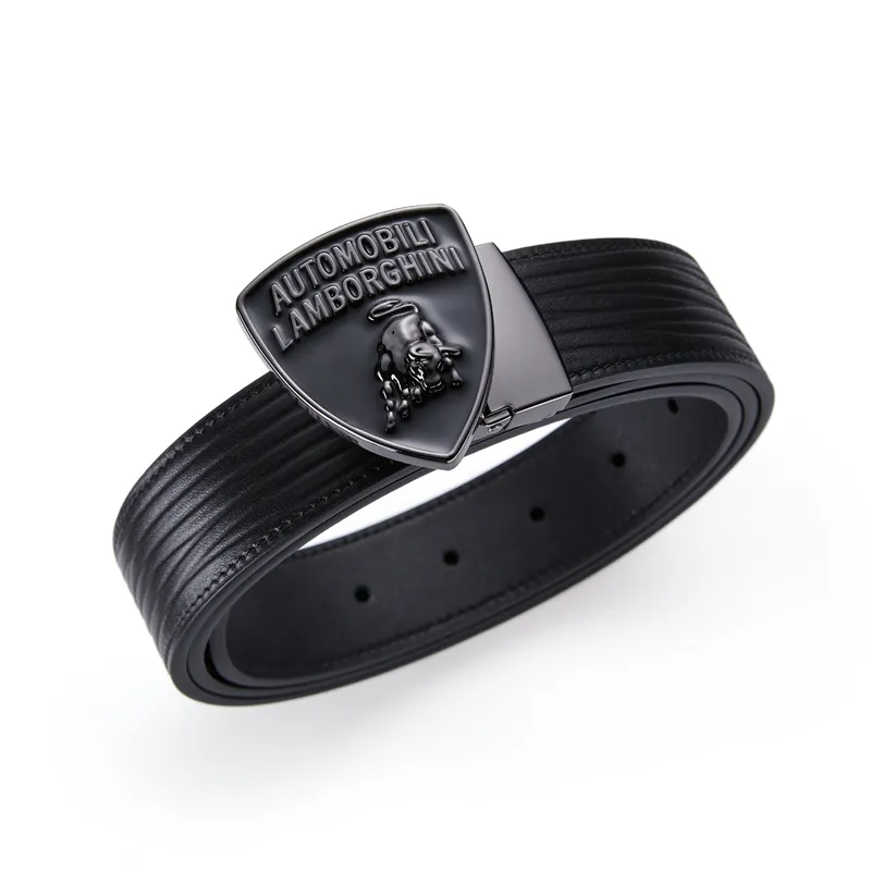 Automobili Lamborghini Cow Leather Belts Men's Black Width 3.4cm-4