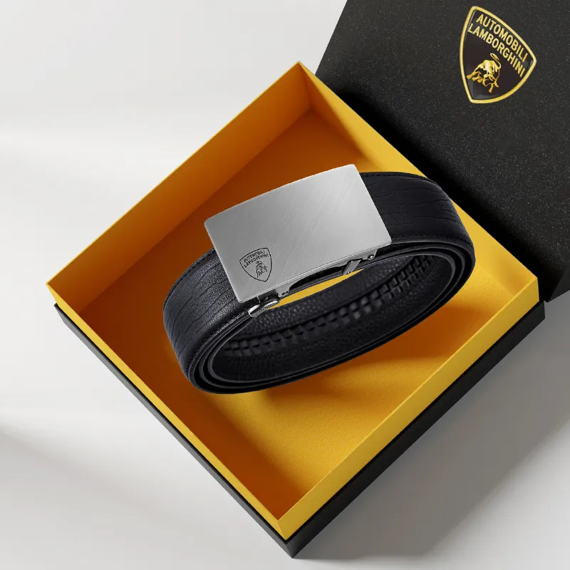 Automobili Lamborghini Cow Leather Belts Men's 3.4cm-2