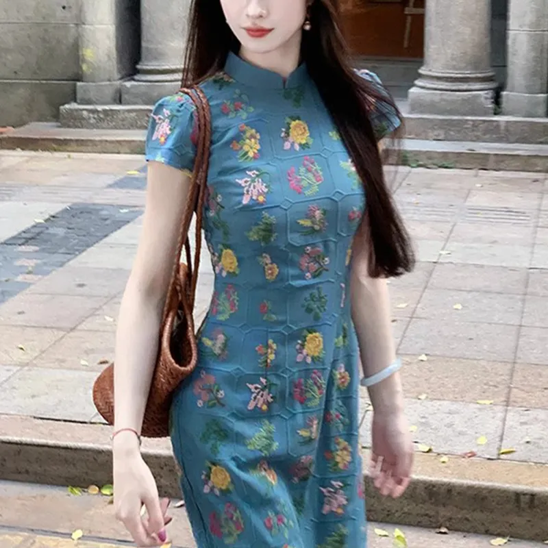 / Short Sleeved Dresses Women's Navy Blue+Hair Tie Included-2
