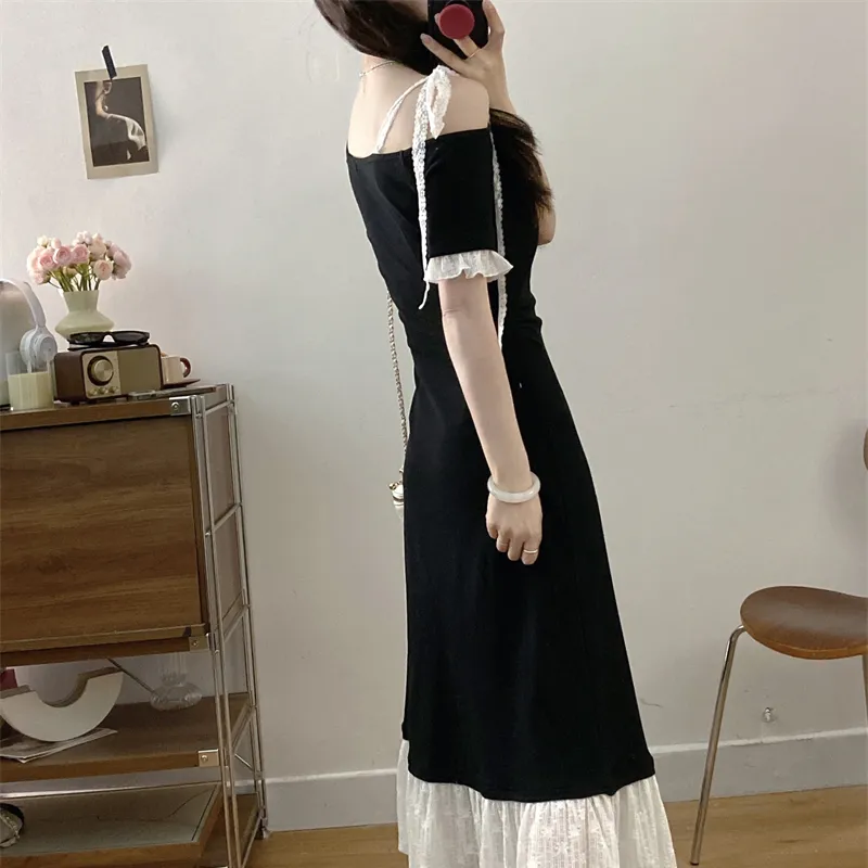 / Short Sleeved Dresses Women's Black+Hair Tie Comes With-2