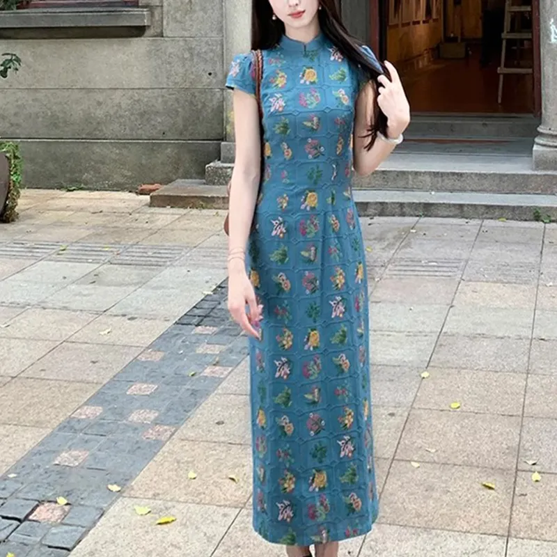 / Short Sleeved Dresses Women's Navy Blue+Hair Tie Included-3
