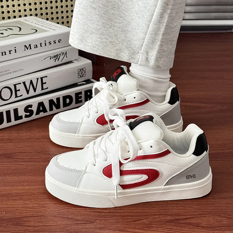 Kung Fu Partners Coverage Lightweight And Breathable Low Top Skateboard Shoes Unisex White Red-5