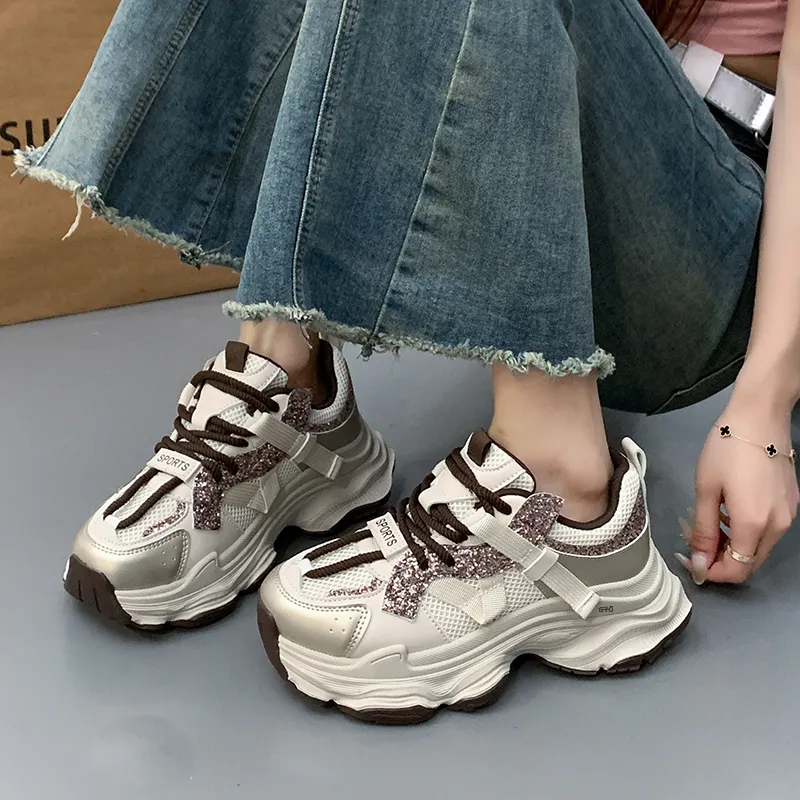 Kung Fu Partners Slip Resistant, Abrasion Resistant, Breathable Low Top Chunky Sneakers Women's-7