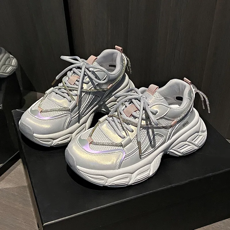 Kung Fu Partners Breathable Height Increase Low Top Chunky Sneakers Women's-1
