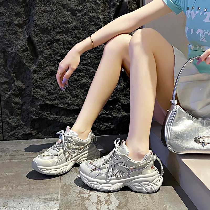 Kung Fu Partners Breathable Height Increase Low Top Chunky Sneakers Women's-2