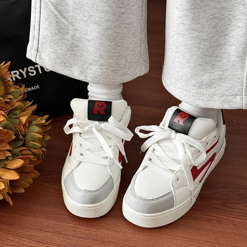 Kung Fu Partners Coverage Lightweight And Breathable Low Top Skateboard Shoes Unisex White Red-2