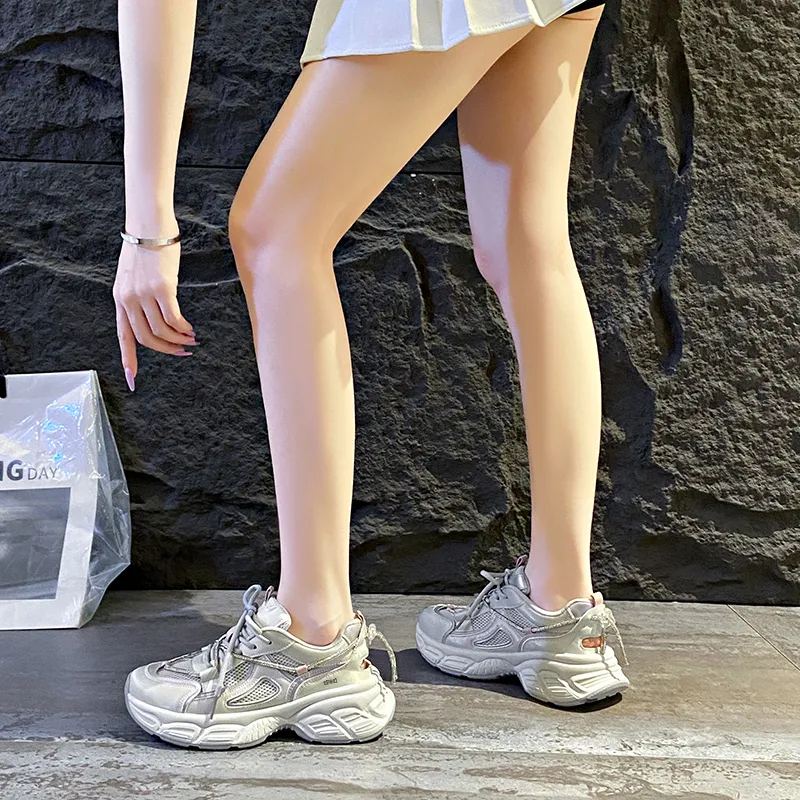 Kung Fu Partners Breathable Height Increase Low Top Chunky Sneakers Women's-3