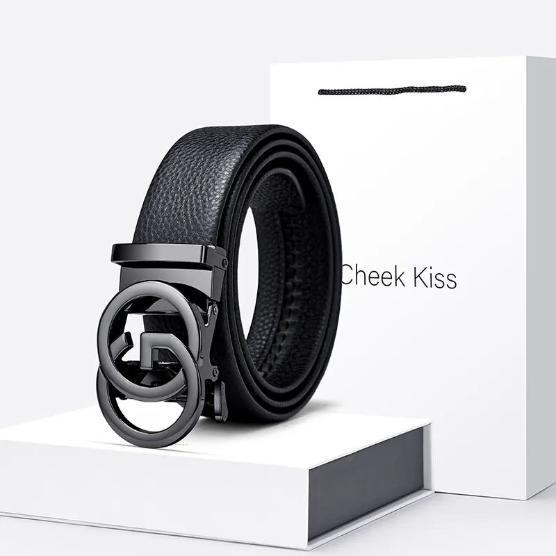 Cheekkiss Business Casual Top Grain Cow Leather Belts Men's 3.5cm Automatic Buckle Belt-16