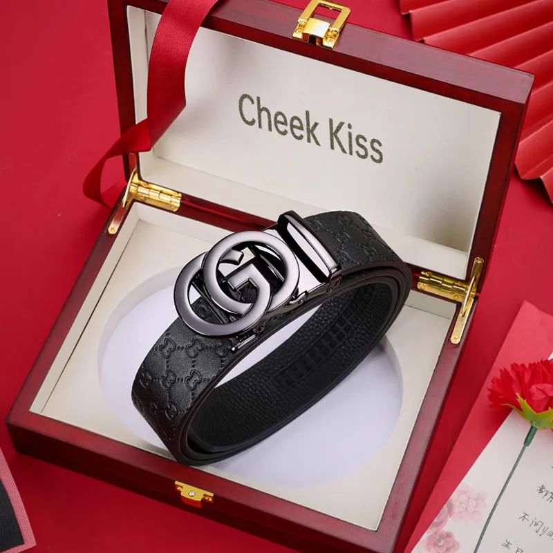 Cheekkiss Business Casual Top Grain Cow Leather Belts Men's 3.5cm Automatic Buckle Belt-2