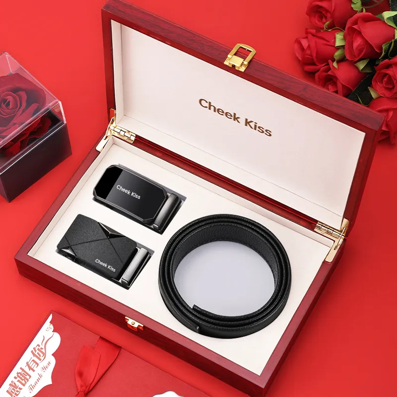 Cheekkiss Top Grain Cow Leather Litchi Grain Automatic Buckle Clothing Sets Leather Belts Men's 3.5cm-18
