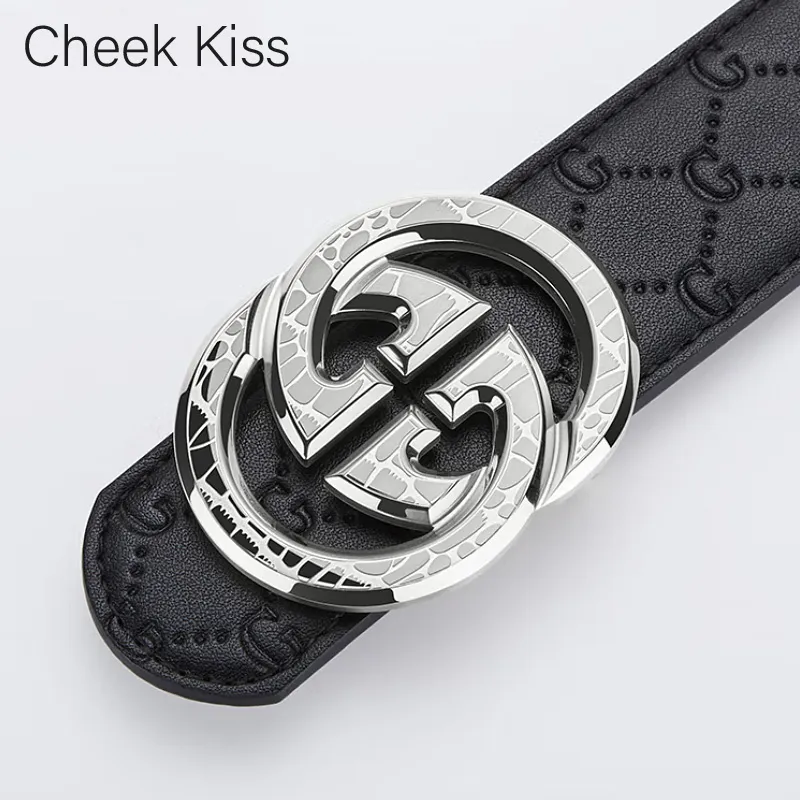 Cheekkiss Top Grain Cow Leather Steel Buckle Embossed Crocodile Pattern Leather Belts Men's 3.8cm-5