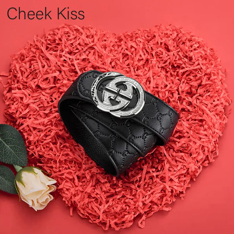 Cheekkiss Top Grain Cow Leather Steel Buckle Embossed Crocodile Pattern Leather Belts Men's 3.8cm-1