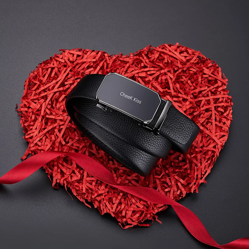Cheekkiss Top Grain Cow Leather Litchi Grain Automatic Buckle Clothing Sets Leather Belts Men's 3.5cm-12