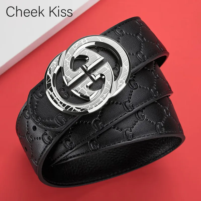 Cheekkiss Top Grain Cow Leather Steel Buckle Embossed Crocodile Pattern Leather Belts Men's 3.8cm-2