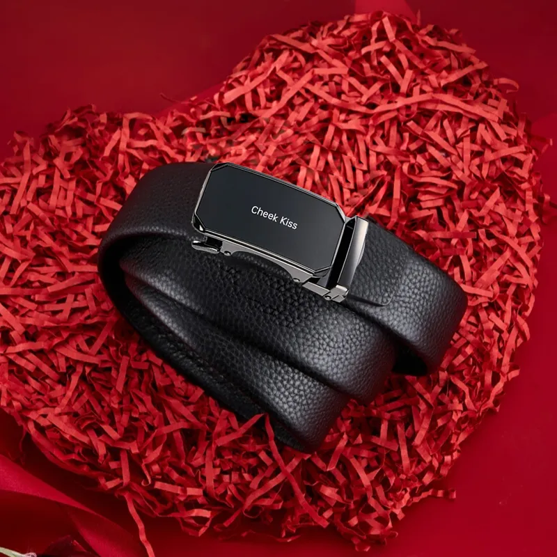 Cheekkiss Top Grain Cow Leather Litchi Grain Automatic Buckle Clothing Sets Leather Belts Men's 3.5cm-11