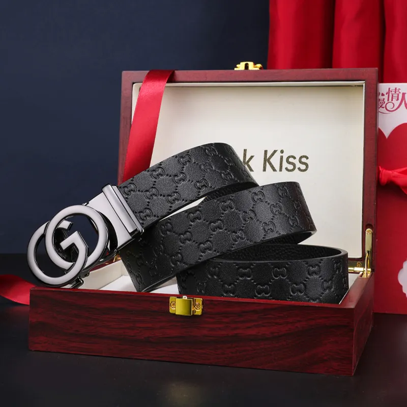Cheekkiss Business Casual Top Grain Cow Leather Belts Men's 3.5cm Automatic Buckle Belt-3