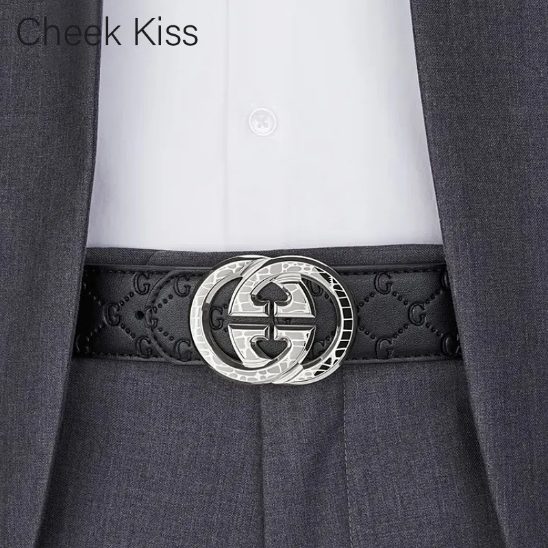 Cheekkiss Top Grain Cow Leather Steel Buckle Embossed Crocodile Pattern Leather Belts Men's 3.8cm-3
