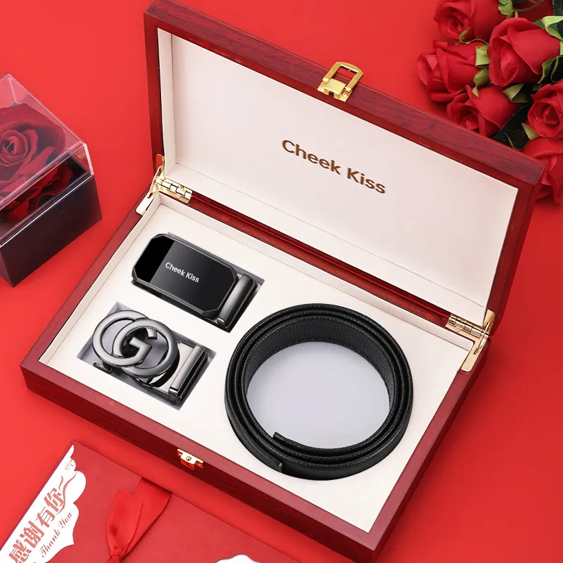 Cheekkiss Top Grain Cow Leather Litchi Grain Automatic Buckle Clothing Sets Leather Belts Men's 3.5cm-14