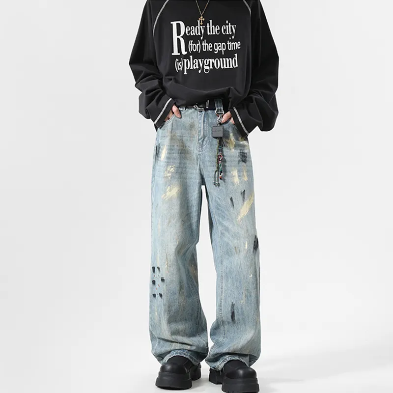 Izex Jeans Unisex Ink Splatter Blue-2