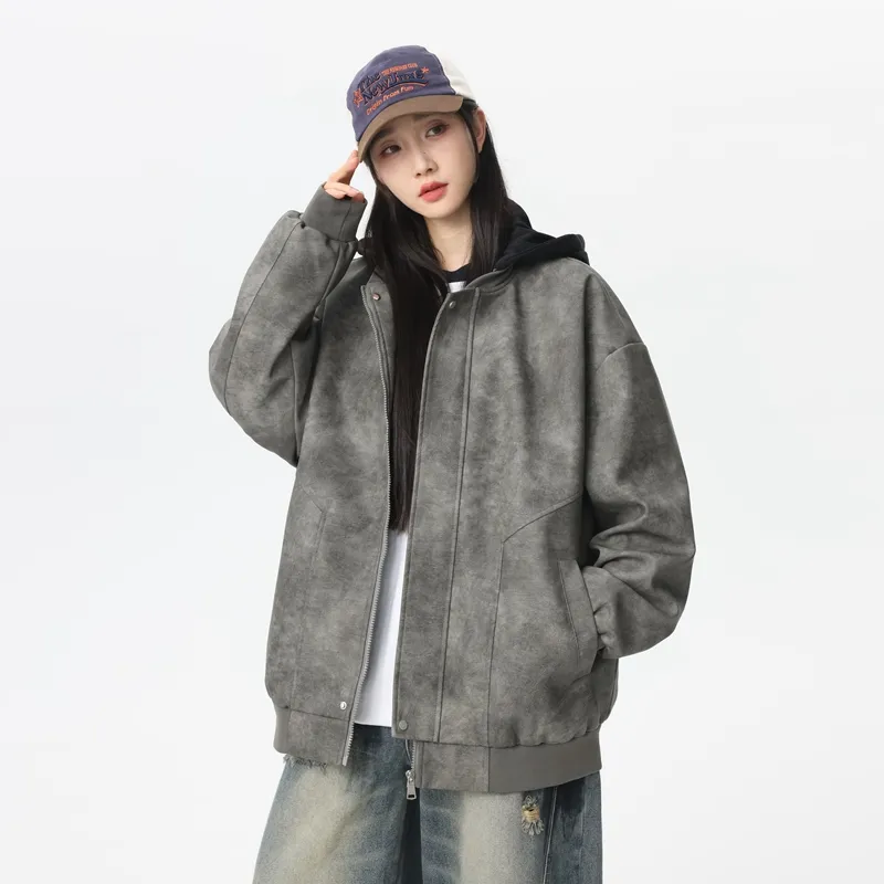 Izex Leather Jacket Unisex Gray-3