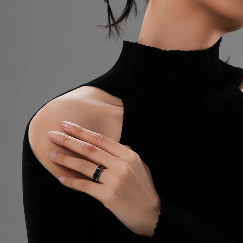 ACIUM Steel Wide Band Ring Unisex Black Silver-4