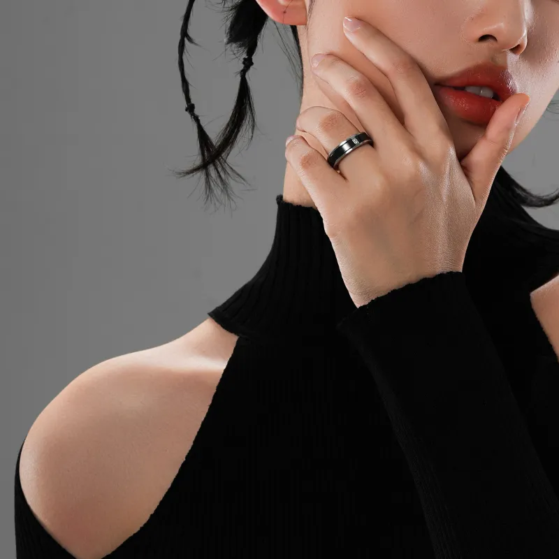 ACIUM Steel Wide Band Ring Unisex Black Silver-3
